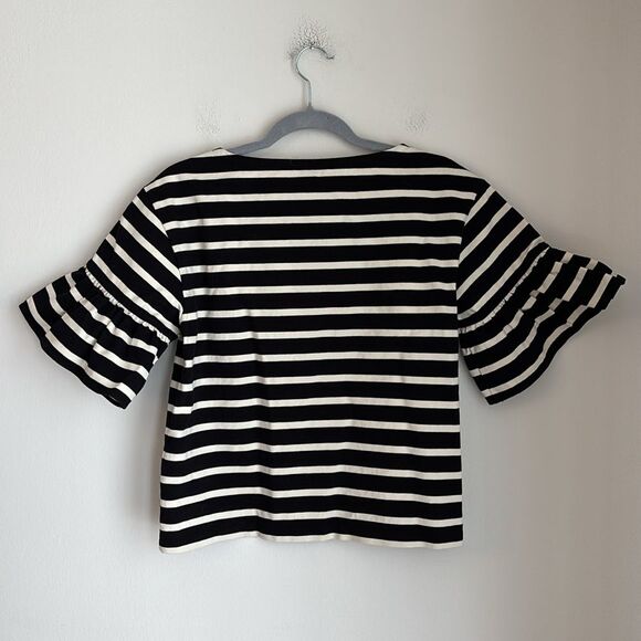 J. Crew Women Black and White Striped Women's Ruffle sleeve Top blouse Small! - Picture 8 of 8